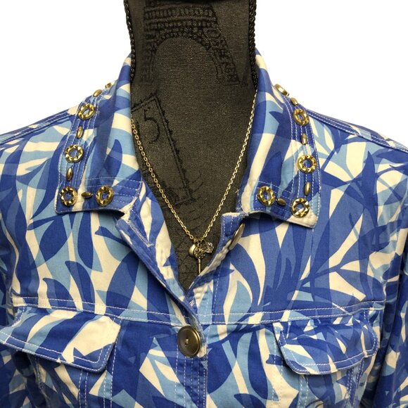 Drapers and Damons Jacket Womens Size Medium Petite Blue Gold Blazer Tropical - Picture 2 of 6